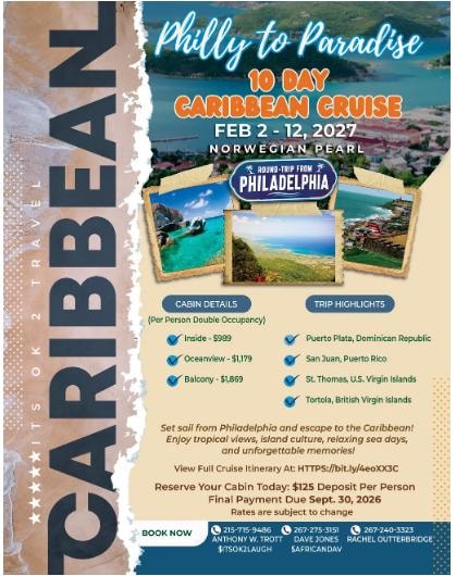 Philly to Paradise - 10 Day Caribbean Cruise Feb 2-12, 2027 Norwegian Pearl group travel